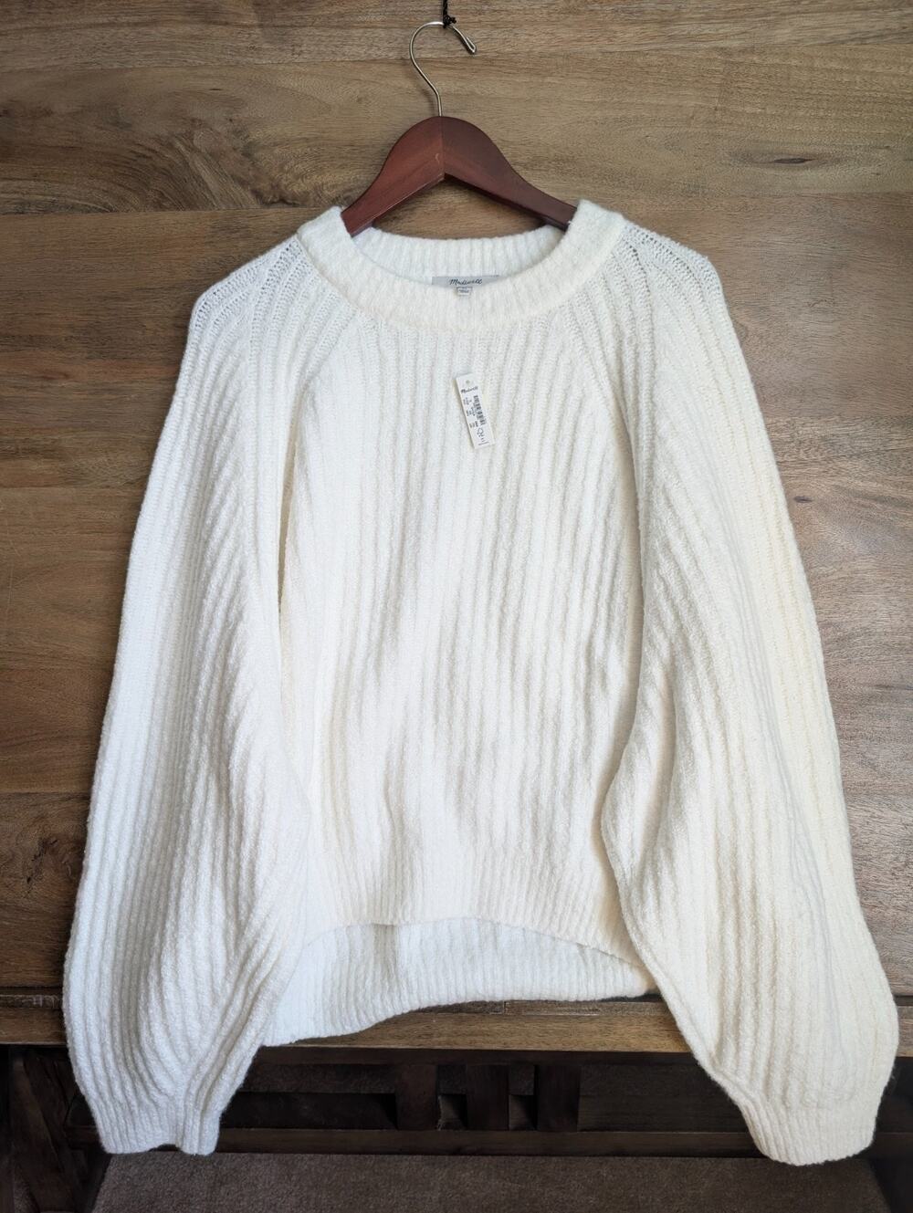 NWT Madewell Sweater Womens XL White Rib Knit Ultra Soft Cozy Oversized Pullover